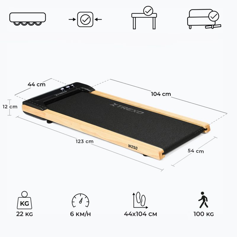 Bandă de alergare electrică XTREXO TXO-W250 Walking Pad negru/maro 3