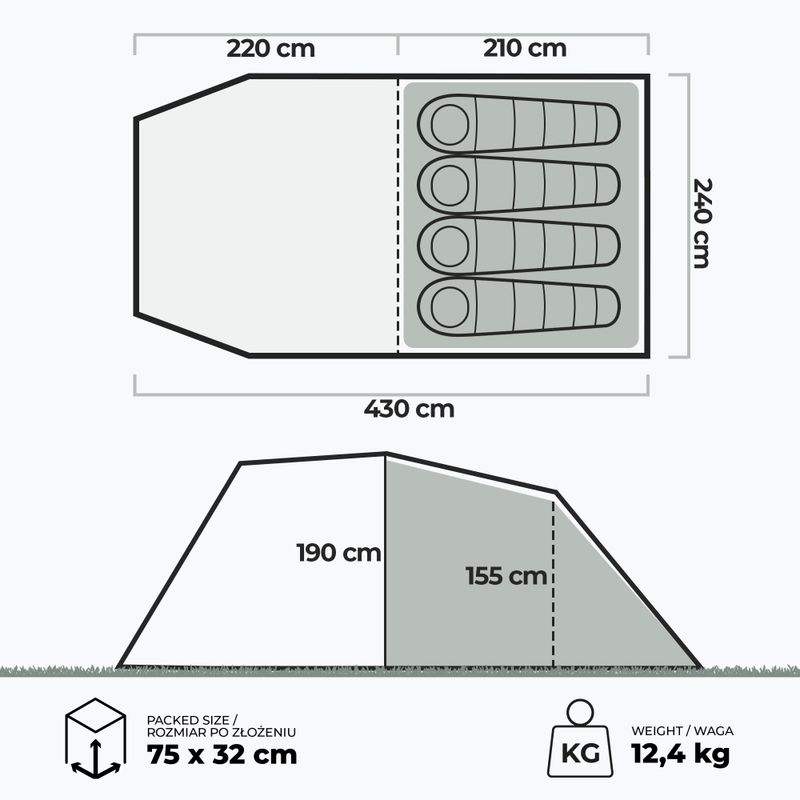Cort de camping gonflabil pentru 4 persoane KADVA AIRcamp 4.4 verde 23