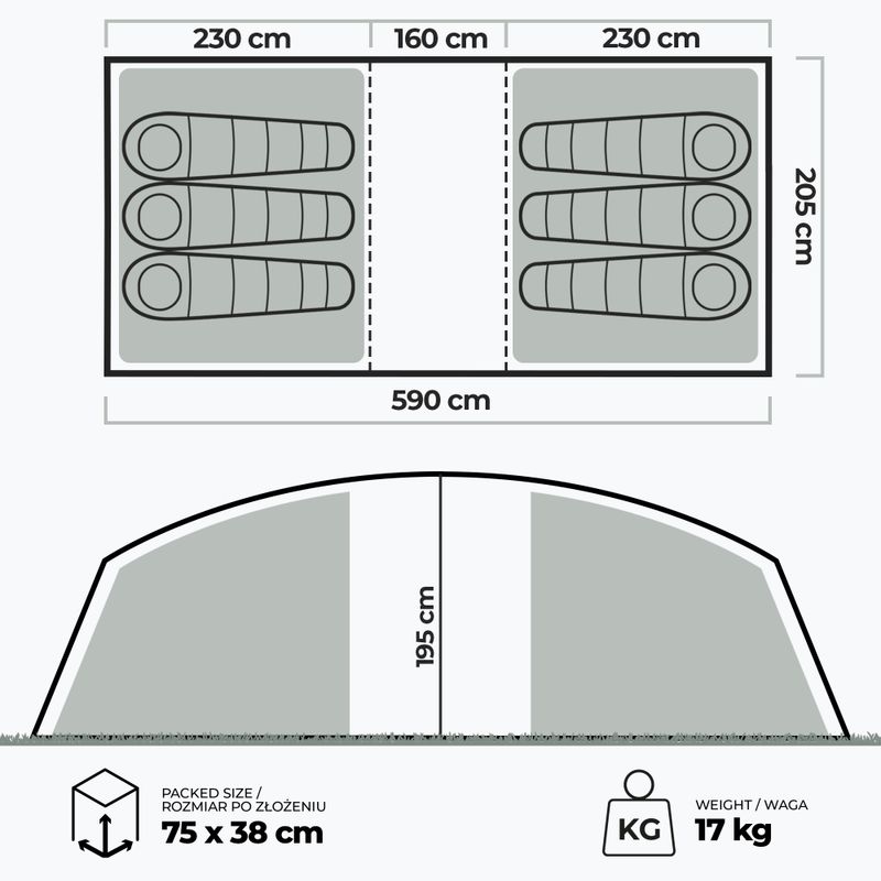 Cort de camping gonflabil pentru 6 persoane KADVA AIRcamp 6.33 verde 24