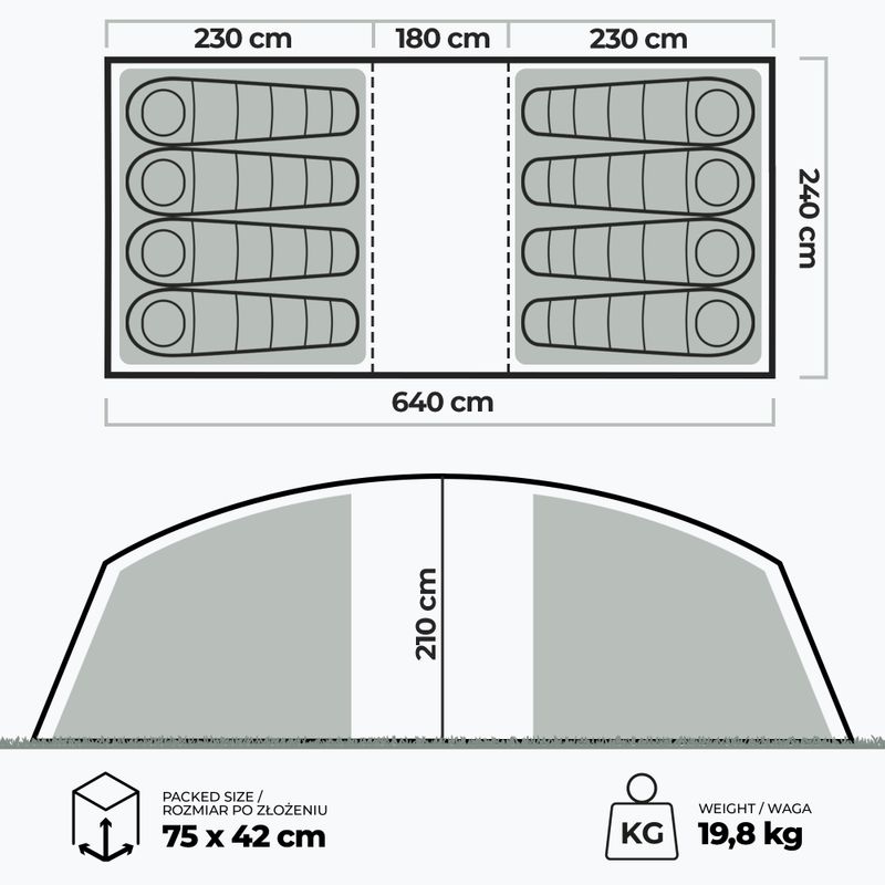 Cort de camping gonflabil pentru 8 persoane KADVA AIRcamp 8.44 verde 7