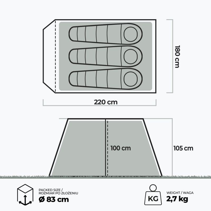 Cort de camping pentru 3-persoane KADVA Tartuga 3 verde 2