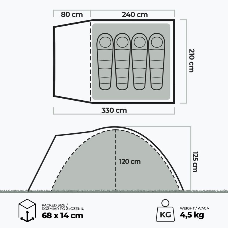 Cort de camping pentru 4-persoane KADVA CAMPdome 4 verde 7