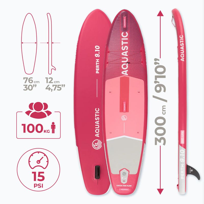 Set placă SUP gonflabilă AQUASTIC Perth 9'10" pink 24