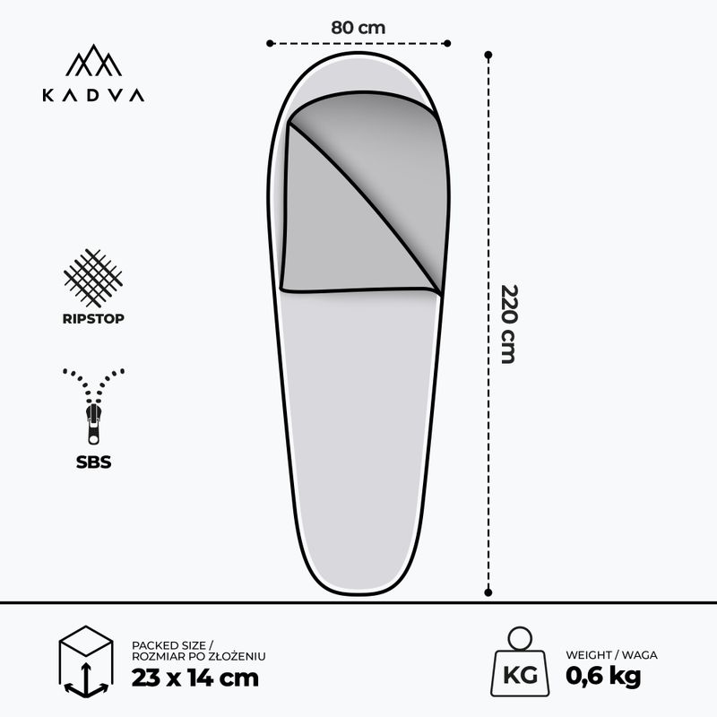 KADVA Light 600 L sac de dormit stânga gri 3