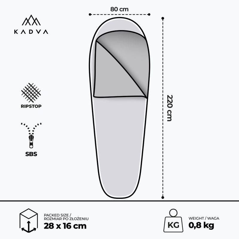 KADVA Light 800 L sac de dormit stânga gri 3