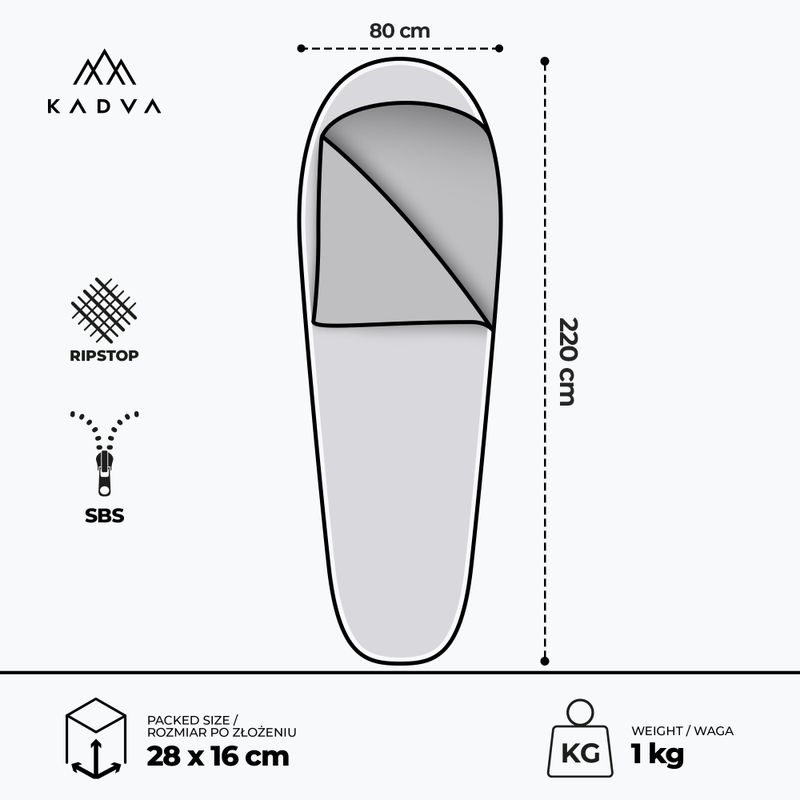 KADVA Light 1000 L sac de dormit stânga gri 3
