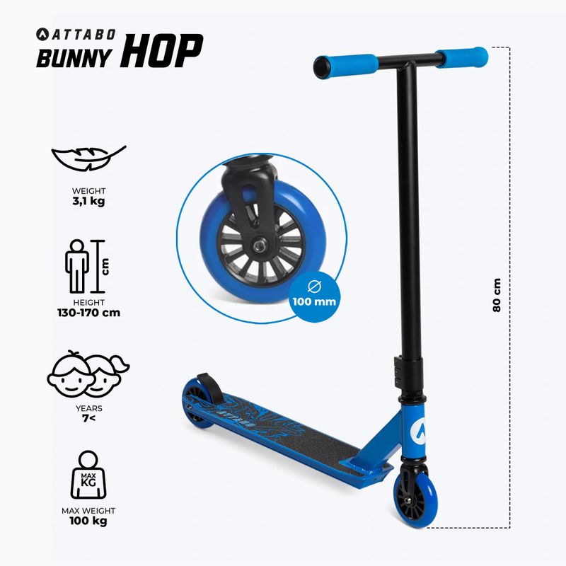 Trotinetă de freestyle pentru copii  ATTABO Bunny Hop albastră 18