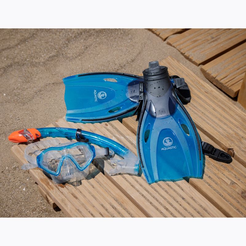Set de snorkeling pentru copii AQUASTIC Shelly mască + tub + labe albastru 14