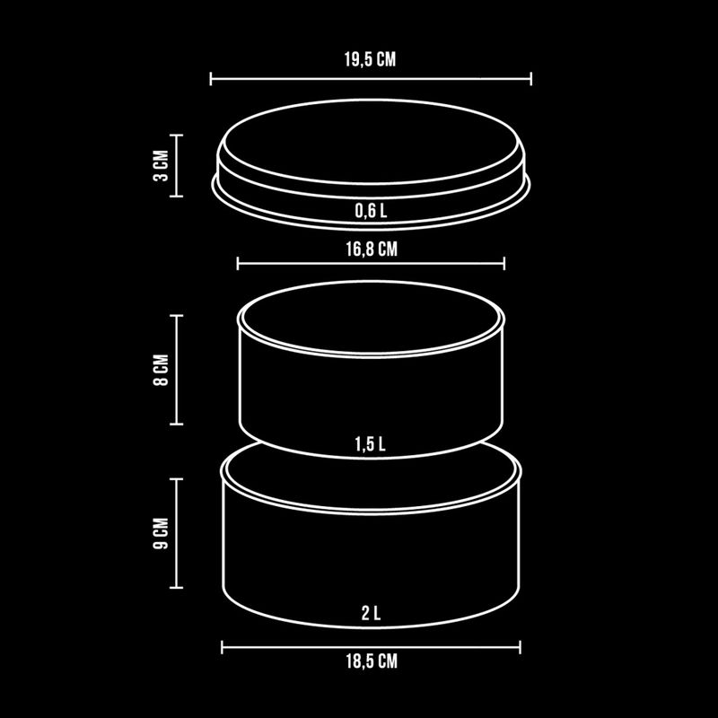 Set de vase turistice Alpinus Jukatan 2l, 1,5 l i 0,6 l stalowy 10