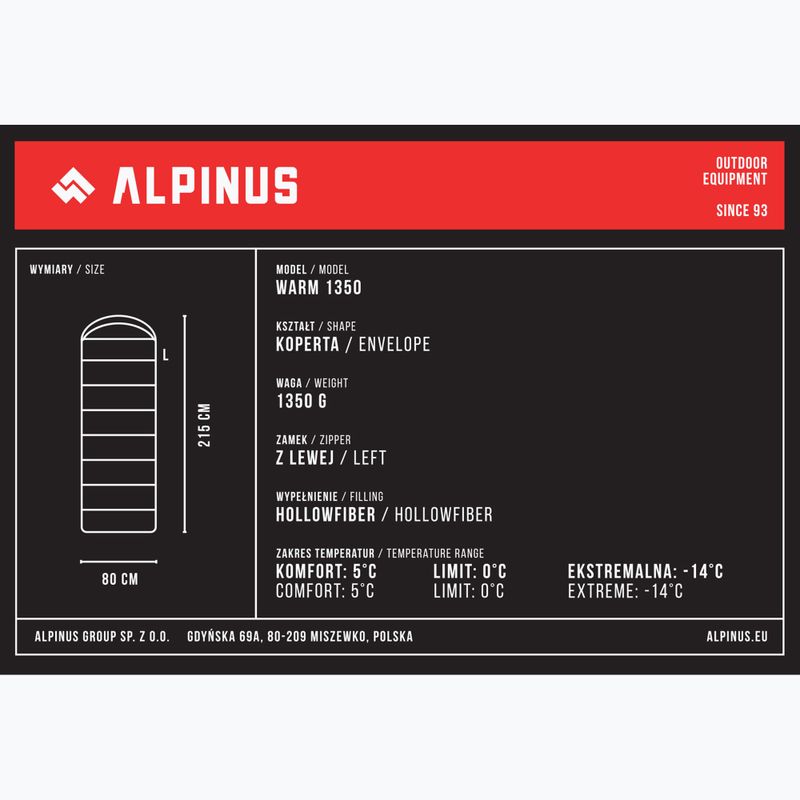 Sac de dormit Alpinus Warm 1350 stâng negru 6