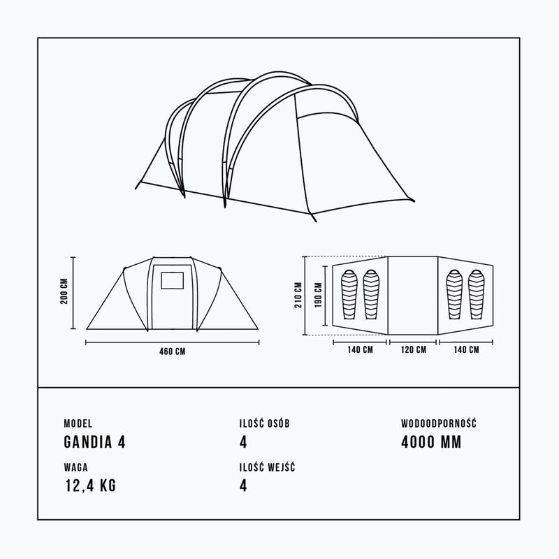 Cort de camping pentru 4-persoane  Alpinus Gandia 4 antracyt 10