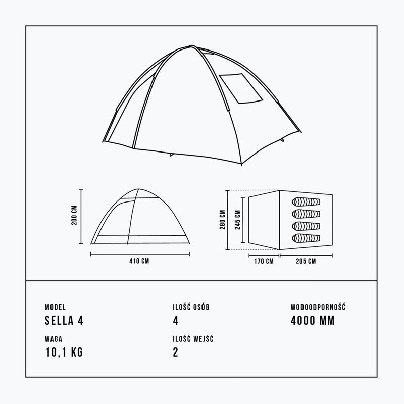 Cort de trekking pentru 4-persoane Alpinus Sella 4 antracyt 8