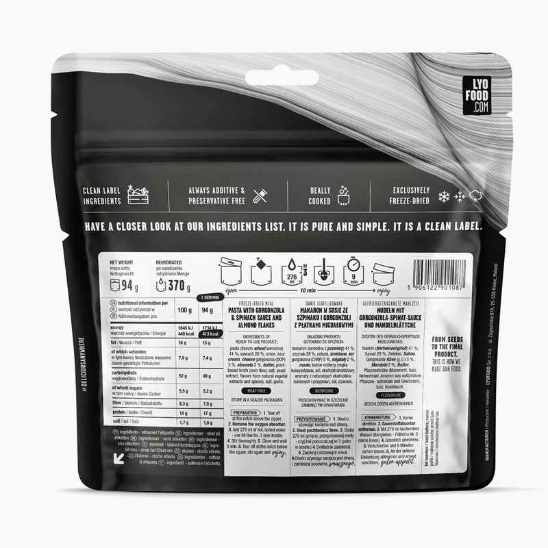 Alimente liofilizate LYOFOOD Farfalle cu spanac și gorgonzola 370 g 2
