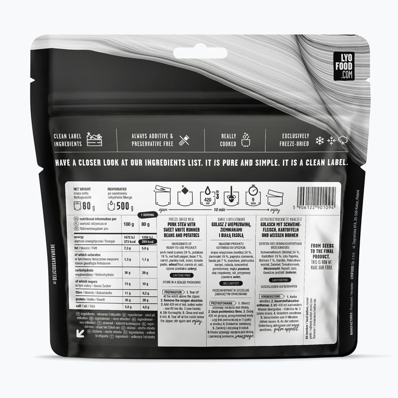 Alimente liofilizate LYOFOOD Tocană de porc cu cartofi și fasole 500 g 2