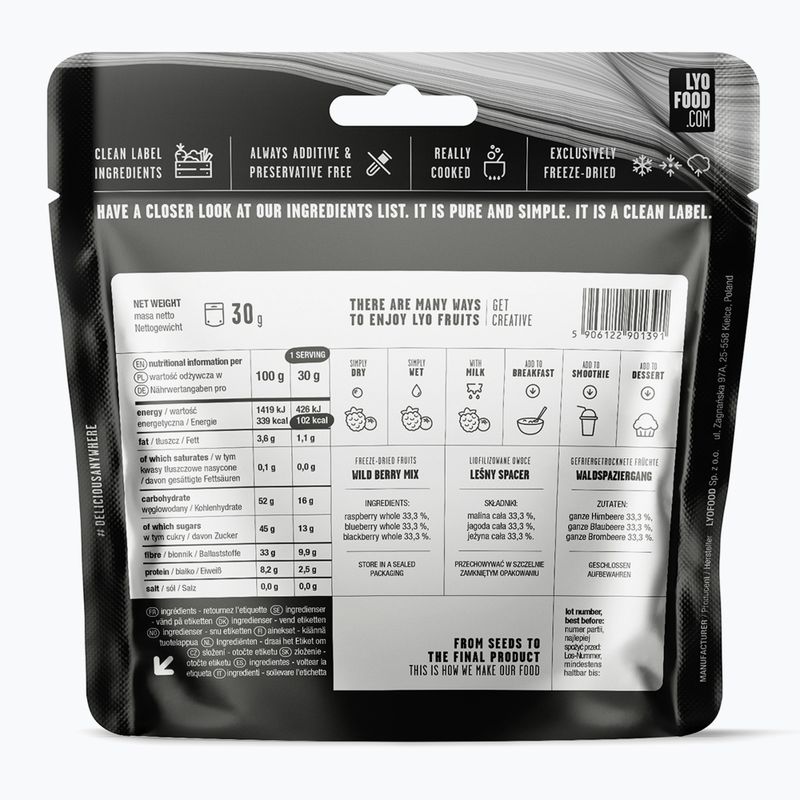 Alimente liofilizate LYOFOOD Amestec Fructe zmeură, bacă și mure 30 g 2