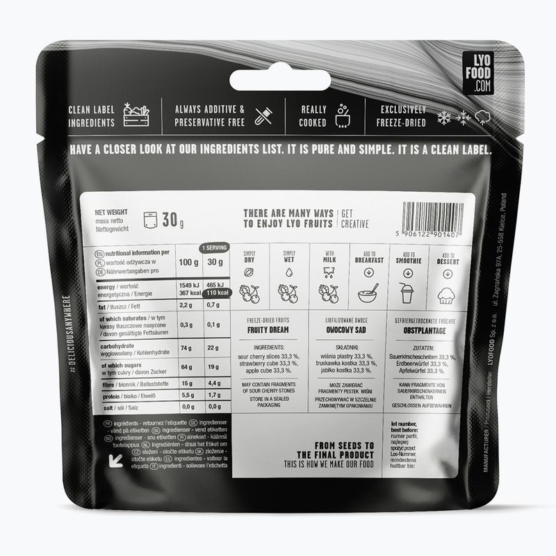 Alimente liofilizate LYOFOOD Amestec Fructe căpșuni, mere și vișine 30 g 2