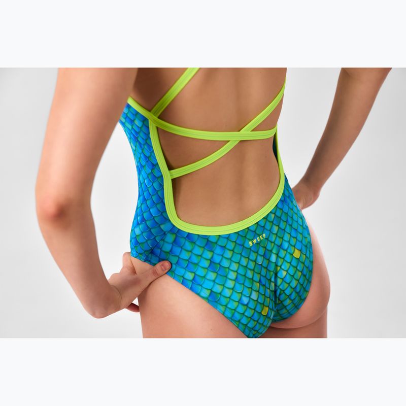 Costum de baie dintr-o piesă pentru femei SWEEP Aqua Hippos albastru/galben/verde 4