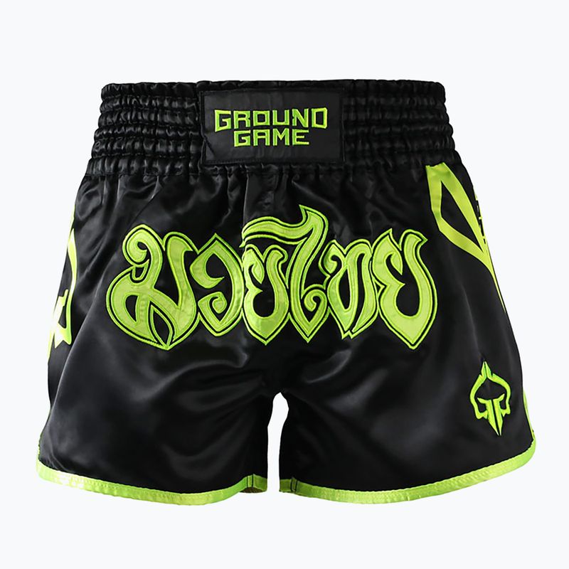 Bărbați Ground Game Muay Thai Neon pantaloni scurți de antrenament negru/verde neon