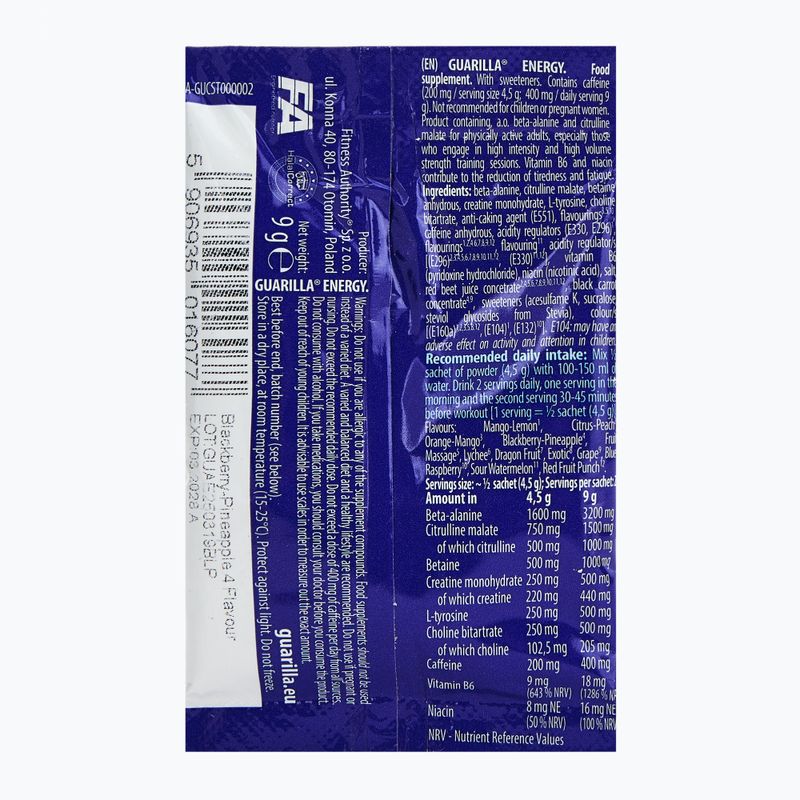 Pre-antrenament Fitness Authority Guarilla Enegry 9 g blackberry/pineapple 2
