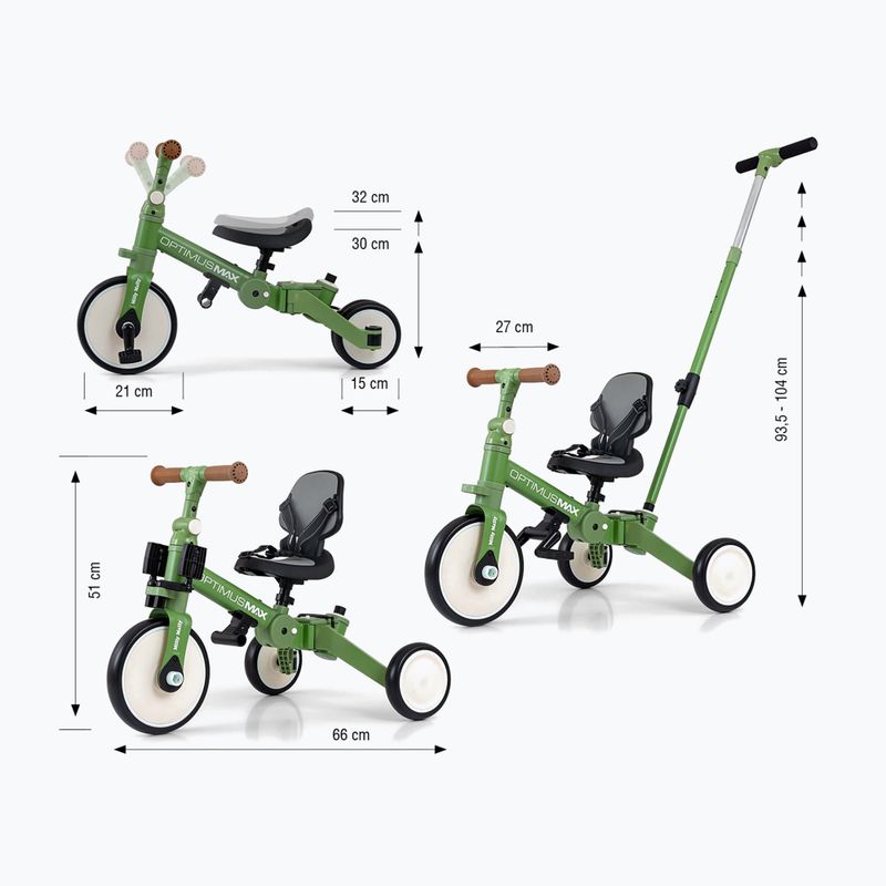 Bicicletă de echilibru pentru copii Milly Mally 5w1 Optimus Max green 2