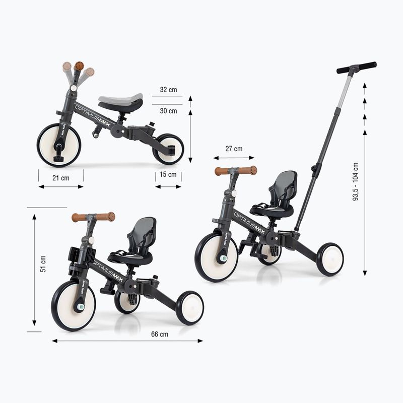 Bicicletă de echilibru pentru copii Milly Mally 5w1 Optimus Max dark grey 2
