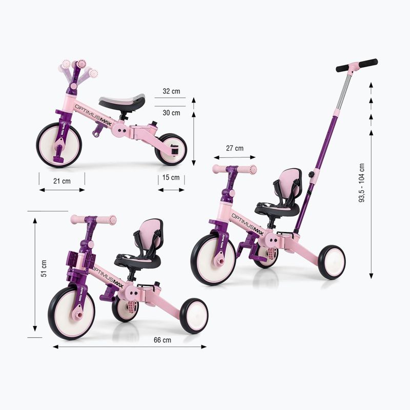 Bicicletă de echilibru pentru copii Milly Mally 5w1 Optimus Max pink 2