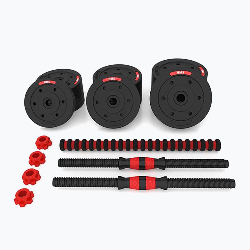 Set de gantere cu conexiune la halteră HMS SGP20 20 kg negru/roșu