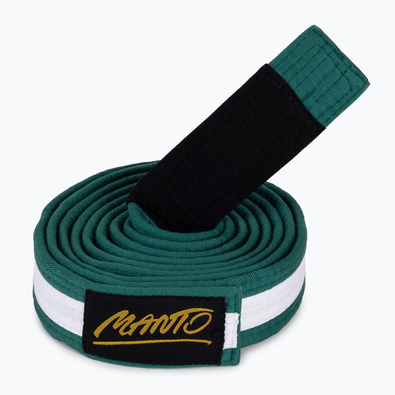 Centura BJJ pentru copii MANTO Tag verde cu bară albă MNA867_GRN/WHT_M2