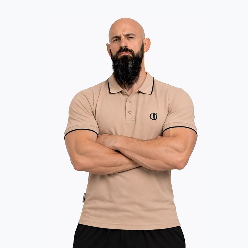 Tricou polo pentru bărbați Octagon Legion Tipped Small Logo 3D Polo beige 3