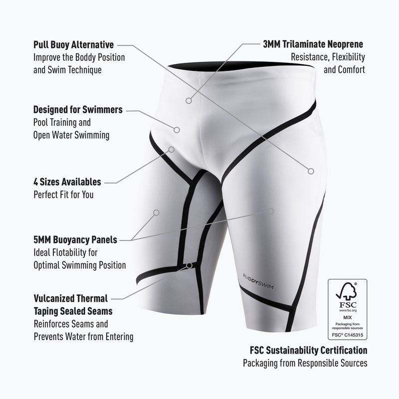 Pantaloni scurți de neopren BuddySwim Floating Trilaminate Warmth 5/3 mm white 3