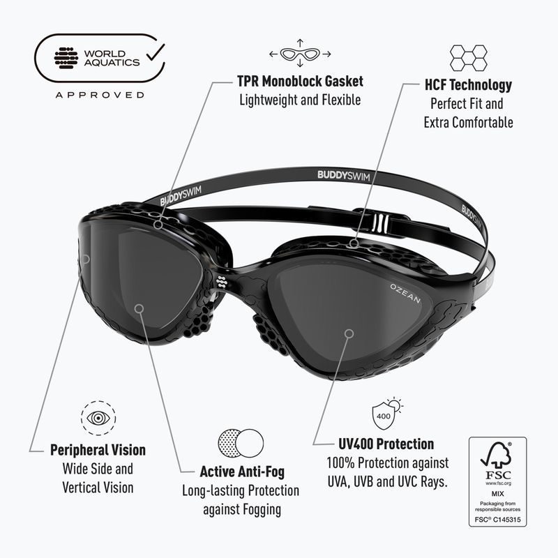 Ochelari de înot BuddySwim Ozean black / smoke 5