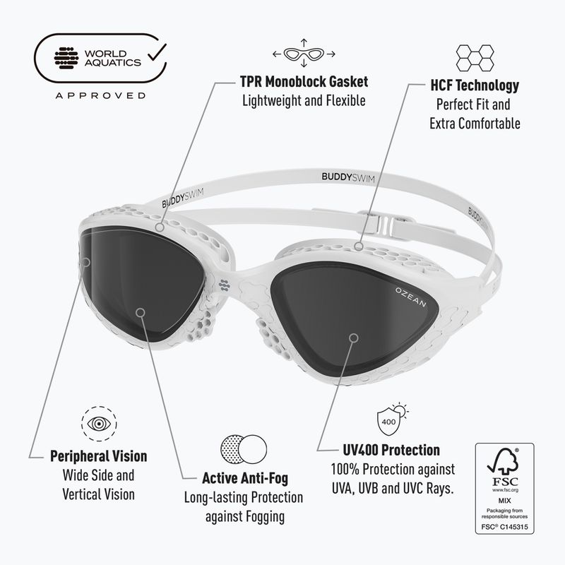 Ochelari de înot BuddySwim Ozean white / smoke 2