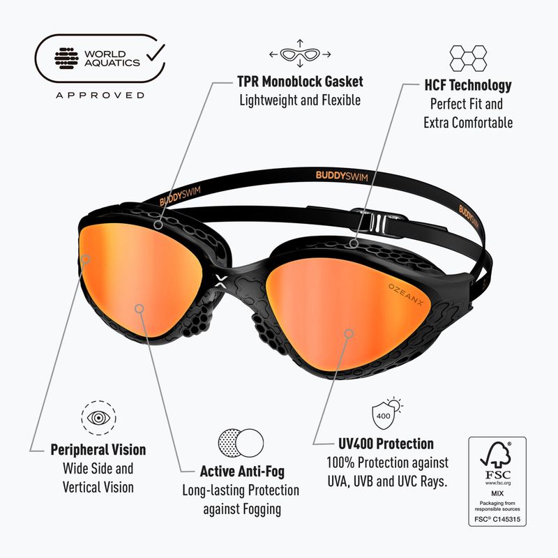 Ochelari de înot BuddySwim OzeanX Mirror black / orange 8