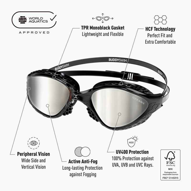 Ochelari de înot BuddySwim OzeanX Mirror black / silver 8