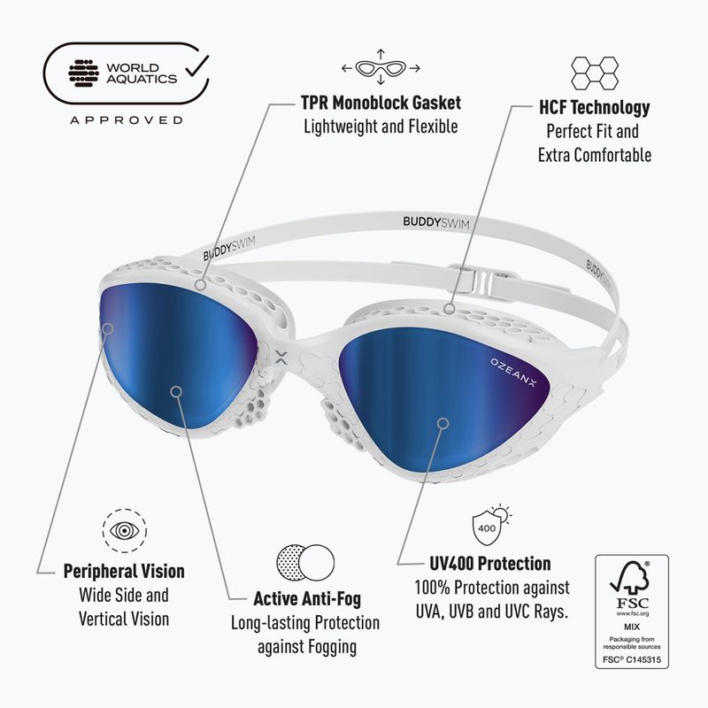 Ochelari de înot BuddySwim OzeanX Mirror white / blue 8