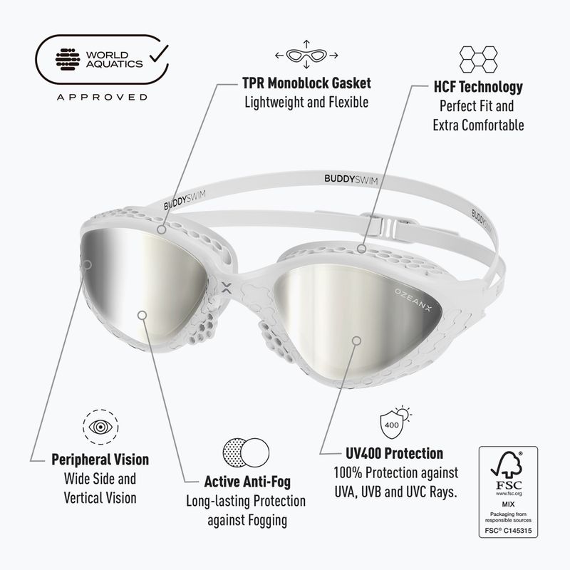 Ochelari de înot BuddySwim OzeanX Mirror white / silver 7