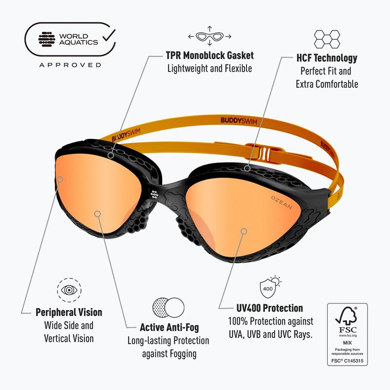 Ochelari înot BuddySwim Ozean black/orange/orange 8