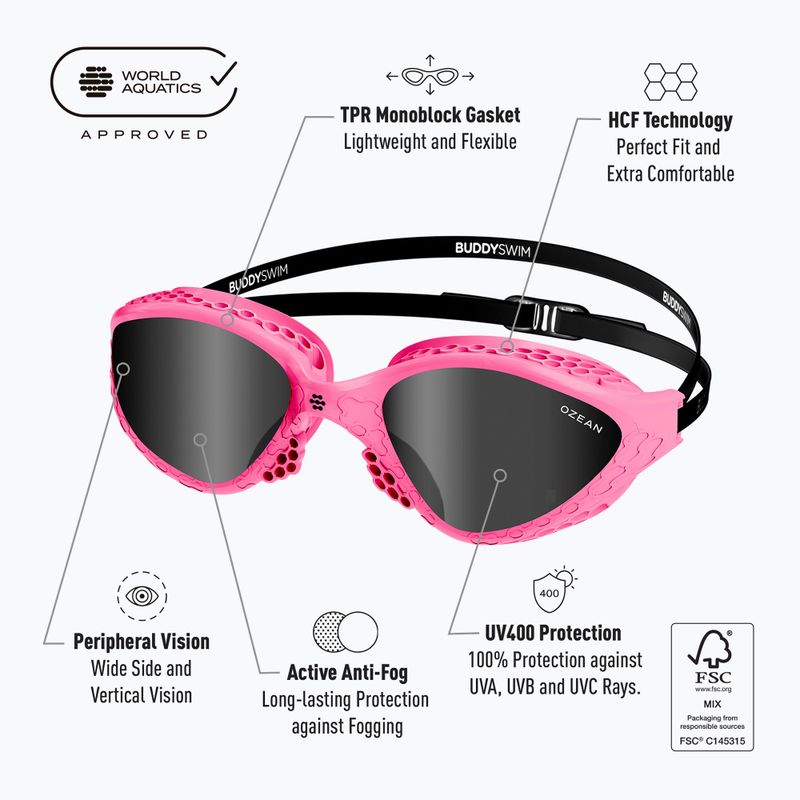 Ochelari înot BuddySwim Ozean pink/black/smoke 7