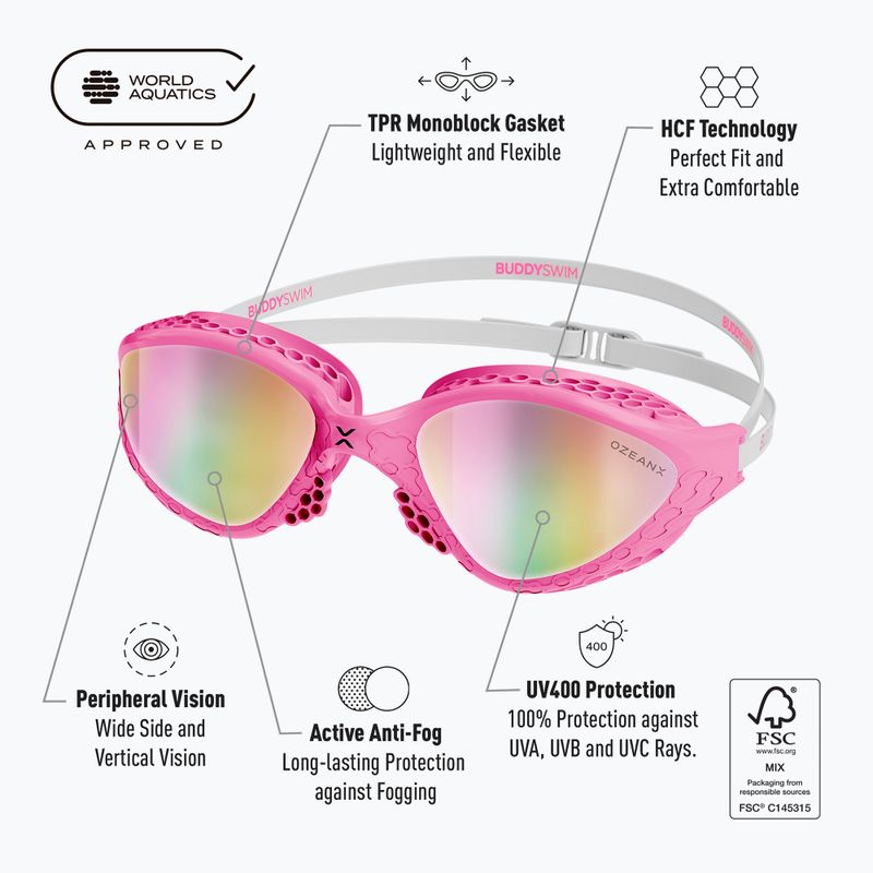 Ochelari înot BuddySwim OzeanX Mirror pink/white/iridium 7