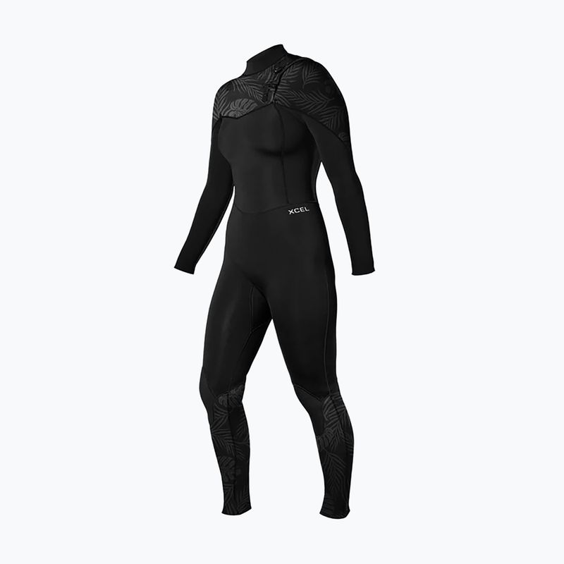 Costum de înot pentru femei Xcel Comp 3/2 mm Full black/black palm/monstera print 3