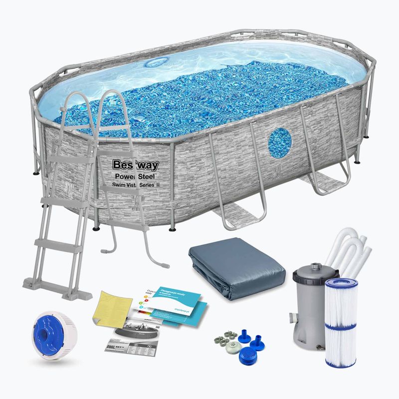 Piscină de exterior Bestway Power Steel Swim Vista Series Oval Pool Set 427x250 cm gri