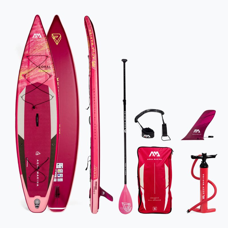 Placă SUP Aqua Marina Marina Coral Touring - Touring iSUP, 3.5m/15cm, cu vâslă și leash roză BT-22CTP