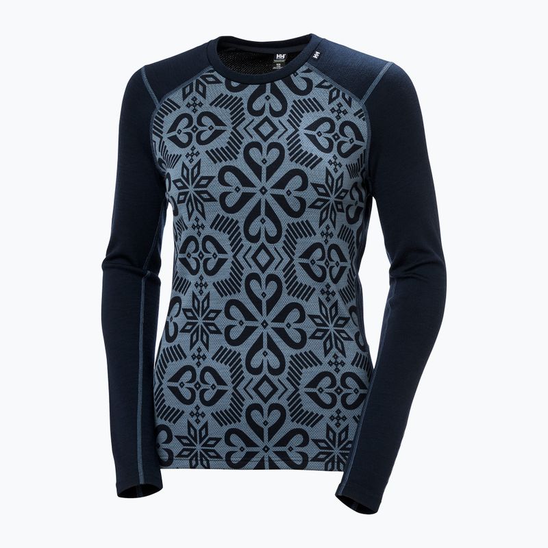 Bluză termică damă Helly Hansen Lifa Merino Midweight Graphic Crew navy nordic rose aop 5
