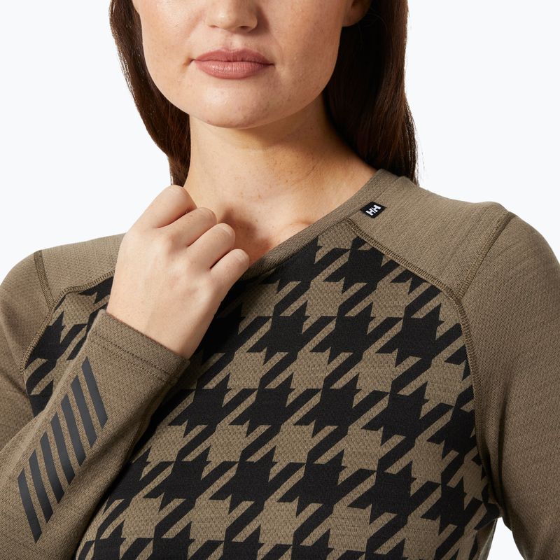 Bluză termică damă Helly Hansen Lifa Merino Midweight Graphic Crew sepia houndstooth aop 3