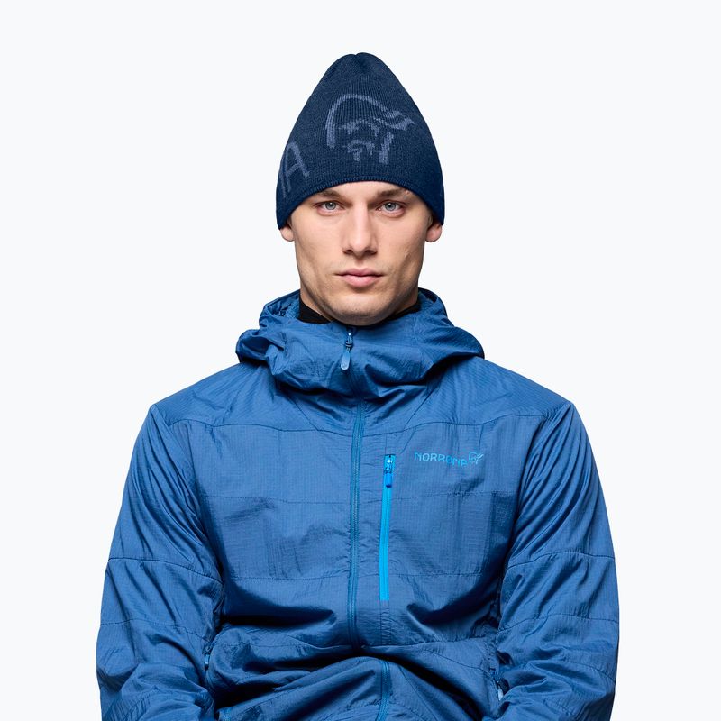 Căciulă de iarnă NORRONA MerinoUll Logo Beanie indigo night melange 2