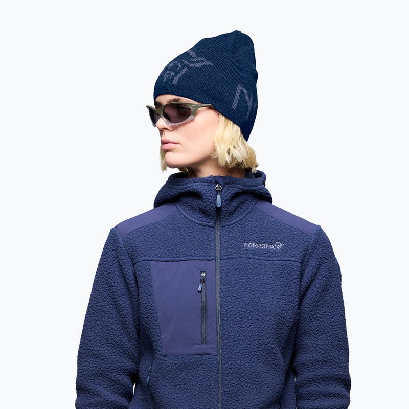 Căciulă de iarnă NORRONA MerinoUll Logo Beanie indigo night melange 5