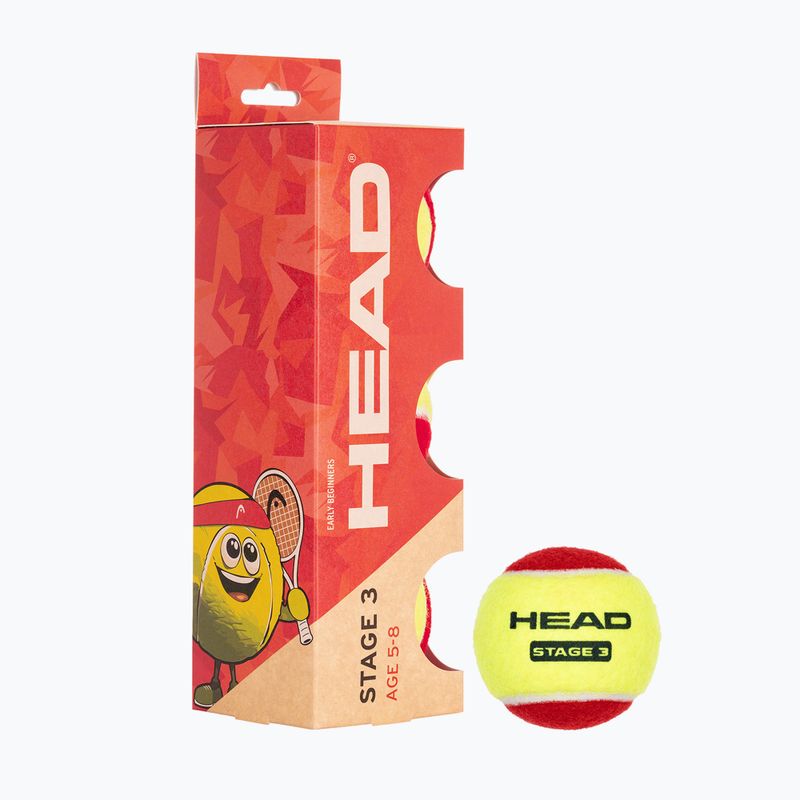 HEAD Stage 3 mingi de tenis pentru copii 3 buc roșu.