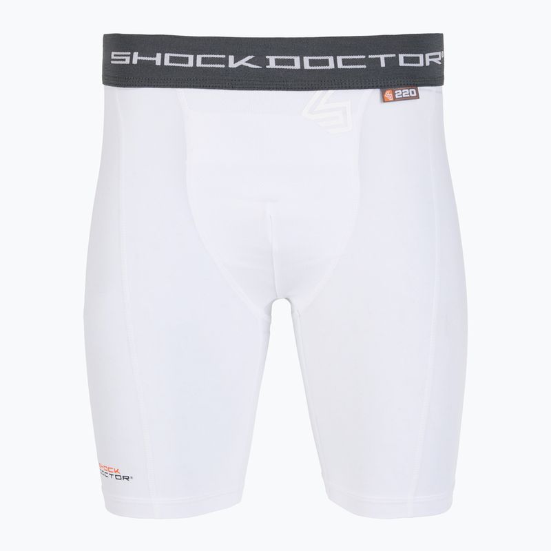 Pantaloni scurți de compresie cu protecție zonă intimă Shock Doctor Compression albi