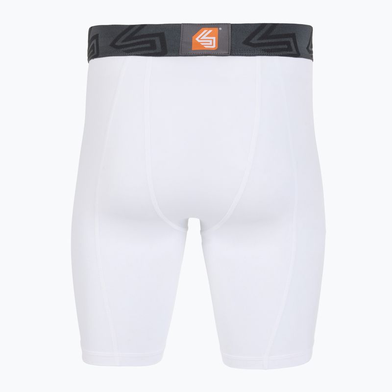 Pantaloni scurți de compresie cu protecție zonă intimă Shock Doctor Compression albi 2