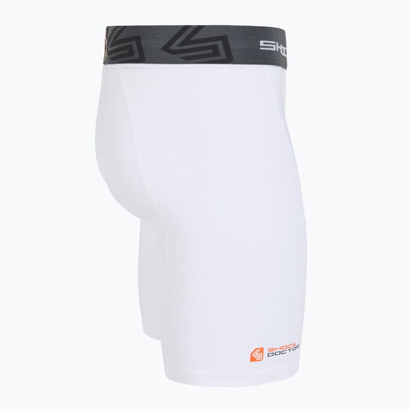 Pantaloni scurți de compresie cu protecție zonă intimă Shock Doctor Compression albi 3